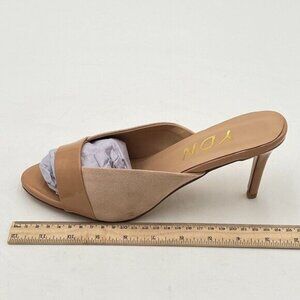 YDN Women Trendy Peep Toe Mid Heel Pumps Slip on Mules Slide Slipper Stiletto